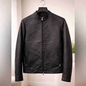 Milestone Men’s Black Leather Zip Jacket Moto Style Clean Minimal